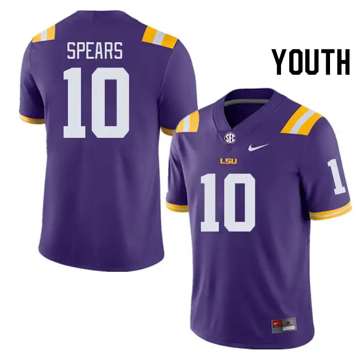 Youth LSU Tigers Dashawn Spears #10 Purple NCAA Football Jersey